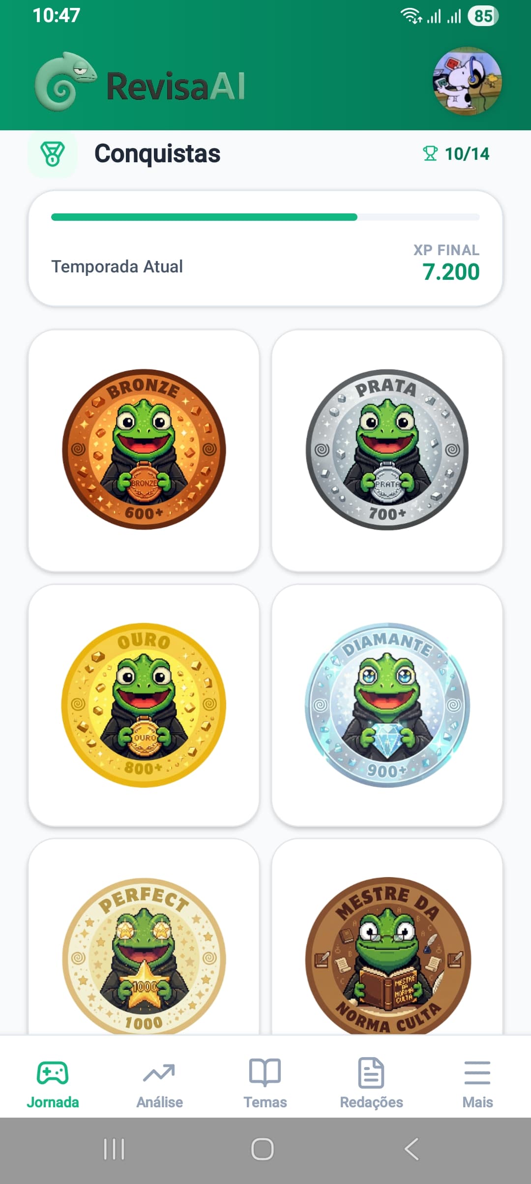 Tela de Conquistas do Revisa AI